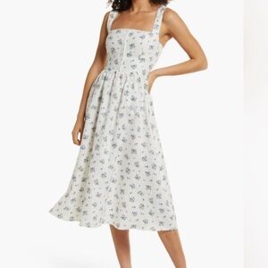 Reformation White and Blue Floral Midi Dress